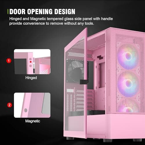 Vetroo AL600 ATX Mid Tower Pink with Tempered Glass Side Panel and USB 3.2 Gen 1 Type-A, USB 2.0 Type-A Front Panel image