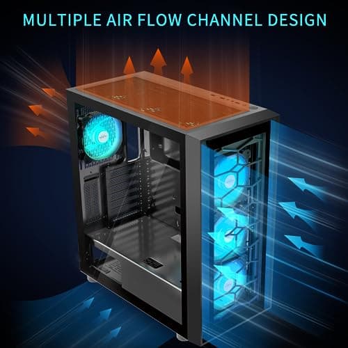 MUSETEX G06MN6-B ATX Mid Tower Black with Tempered Glass Side Panel and USB 3.2 Gen 1 Type-A, USB 2.0 Type-A Front Panel image