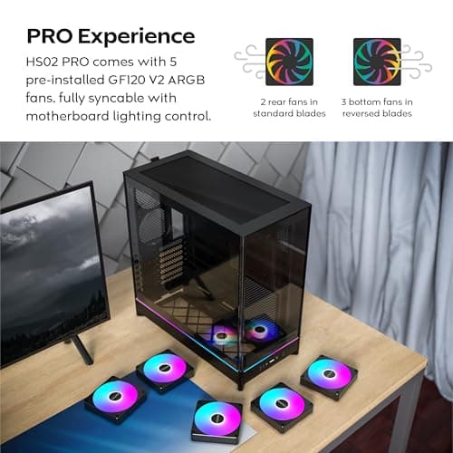 Montech HS02 Pro ATX Mid Tower Black with Tempered Glass Side Panel and USB 3.2 Gen 2 Type-C, USB 3.2 Gen 1 Type-A image