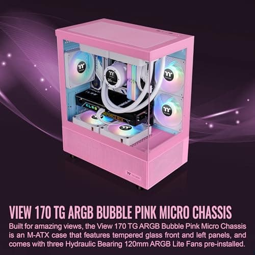 Thermaltake View 170 ARGB Micro ATX Mini Tower Pink / Blue Tempered Glass Side Panel, USB 3.2 Gen 1 Type-A image