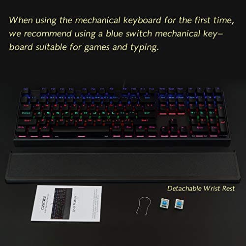 CHONCHOW Blue Switch Mechanical Keyboard LED Backlit Detachable Wrist Rest USB Wired Mechanical Gaming Keyboard Compatible with PC PS4 Mac - Black image