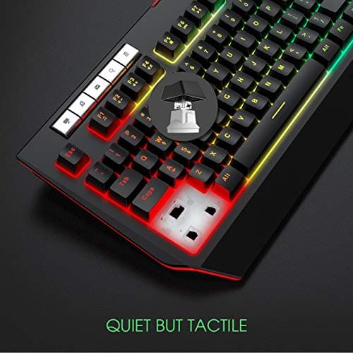 PICTEK RGB Gaming Keyboard 【Upgraded】 with Phone Holder, Volume Wheel, Customizable RGB Backlit Wired Keyboard, 9 Independent Multimedia Keys, Computer Keyboard for Mac/PC Gamers, Sega Saturn Games image