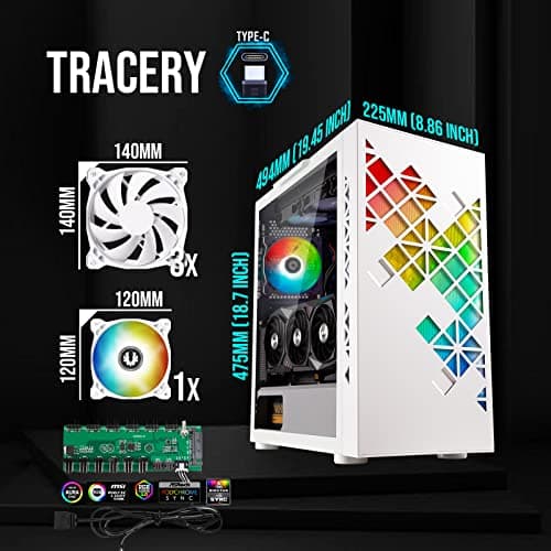 BitFenix Tracery ATX Mid Tower White with Tempered Glass Side Panel and USB 3.2 Gen 2 Type-C USB 3.2 Gen 1 Type-A image