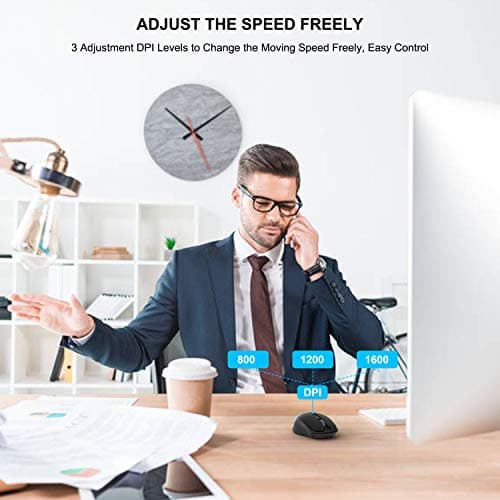 Wireless Silent Mouse, WISFOX 2.4G Wireless Laptop Mouse with USB Nano Receiver, 3 Adjustable DPI Levels and 6 Buttons, Power On-Off Switch, A Long Battery Life Ideal for Work, Study, Sport Fan image