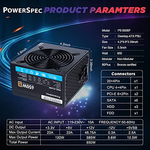 PowerSpec PS 650BF Black 650W Non-Modular 80+ Bronze image