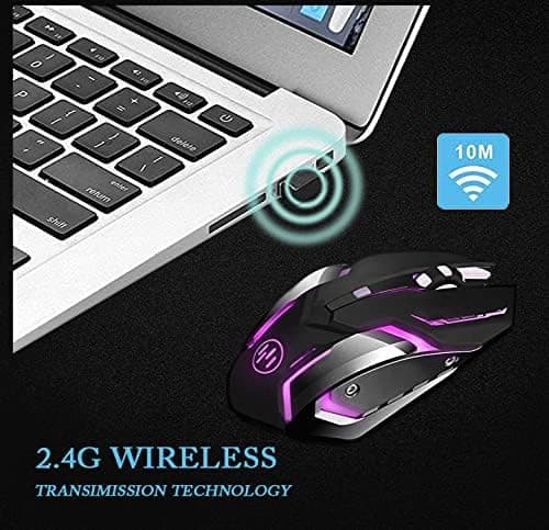 Wireless Gaming Mouse, Scettar Rechargeable Computer Gaming Mouse Unique Silent Click, 7 Breathing Led Light, 3 Adjustable DPI,Iron Plate, Power Saving Mode Wireless Mouse for Laptop/PC/Notebook image