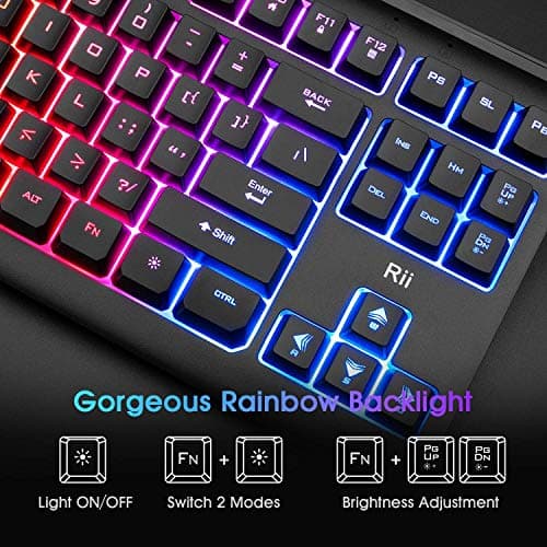 Rii Primer RGB Compact Gaming Keyboard RK104,Backlight Keyboard,Small 87 Keys Computer Keyboard for Windows PC Laptop Desktop image