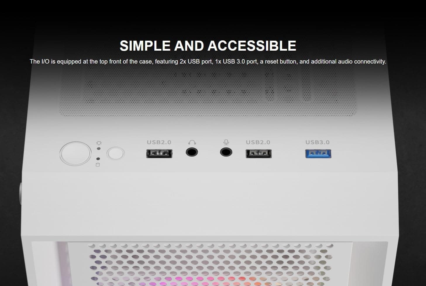 GAMDIAS AURA GC2 ELITE ATX Mid Tower White Tempered Glass Front Panel USB 3.2 Gen 1 Type-A USB 2.0 Type-A image