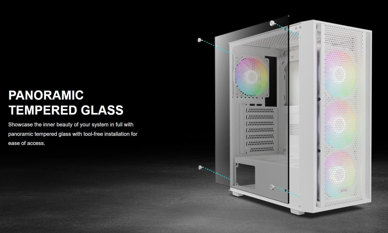 GAMDIAS AURA GC2 ELITE ATX Mid Tower White Tempered Glass Front Panel USB 3.2 Gen 1 Type-A USB 2.0 Type-A image