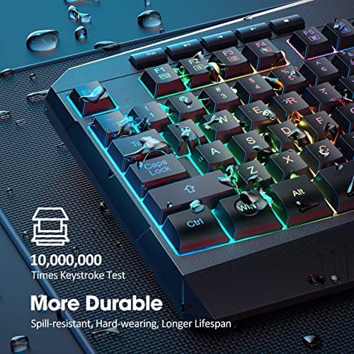 PICTEK RGB Gaming Keyboard USB Wired Keyboard, Crater Architecture Backlit Computer Keyboard with 8 Independent Multimedia Keys, 25 Keys Anti-ghosting, Splash-Proof, Ideal for PC/Mac Game, Black image