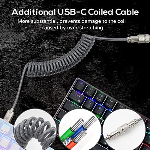 RK61 60% RGB Mechanical Gaming Keyboard Small Compact 61 Keys, Wired/Wireless Bluetooth Mini Portable Keyboard Gaming/Office for iOS Android Windows and Mac with Programmer Brown Switch - White image