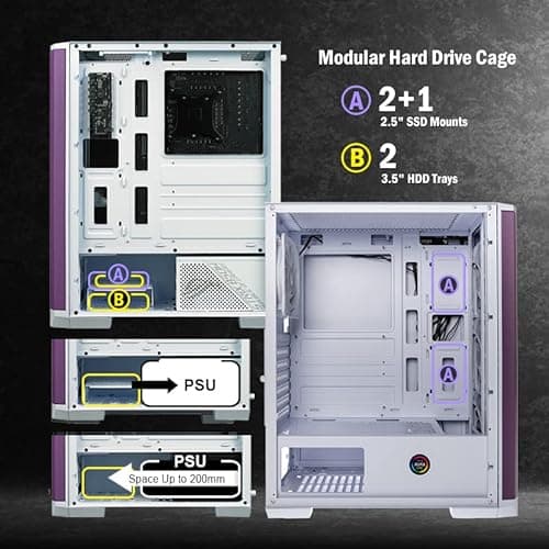 BitFenix Nova Mesh SE ATX Mid Tower White / Purple with Tempered Glass Side Panel and USB 3.2 Gen 1 Type-A image