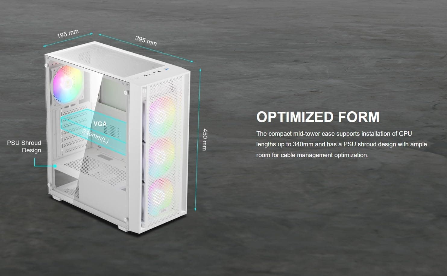 GAMDIAS AURA GC2 ELITE ATX Mid Tower White Tempered Glass Front Panel USB 3.2 Gen 1 Type-A USB 2.0 Type-A image