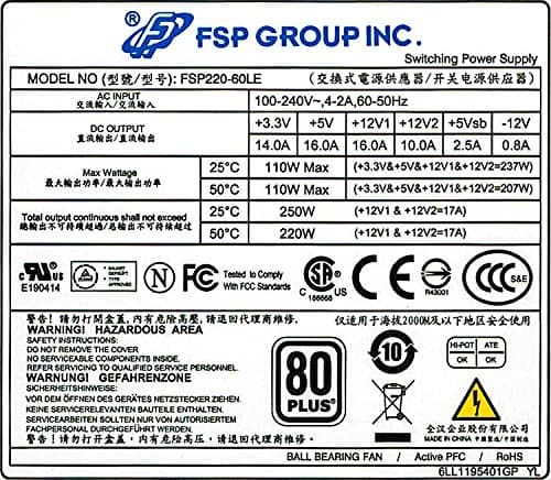 FSP Group FSP220-60LE(80) Mini-ITX 220W Non-Modular 80+ Certified image
