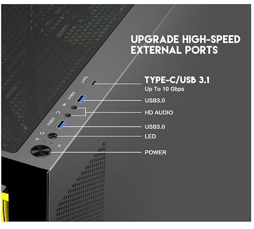DIYPC ARGB-N5-BK ATX Mid Tower Black with Tempered Glass Side Panel and USB 3.2 Gen 2 Type-C USB 3.2 Gen 1 Type-A image