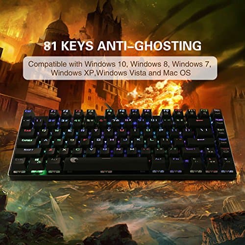 E-Element Z-88 RGB 60% Mechanical Gaming Keyboard, Red Switch, LED Backlit, Water Resistant, Compact 81 Keys Anti-Ghosting for Mac PC, Black image