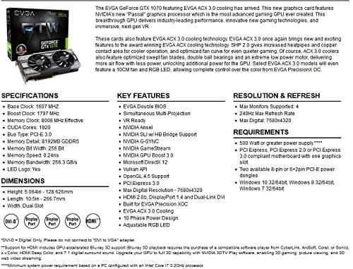 EVGA FTW GAMING ACX 3.0 GeForce GTX 1070 8GB GDDR5 Black / Gray image