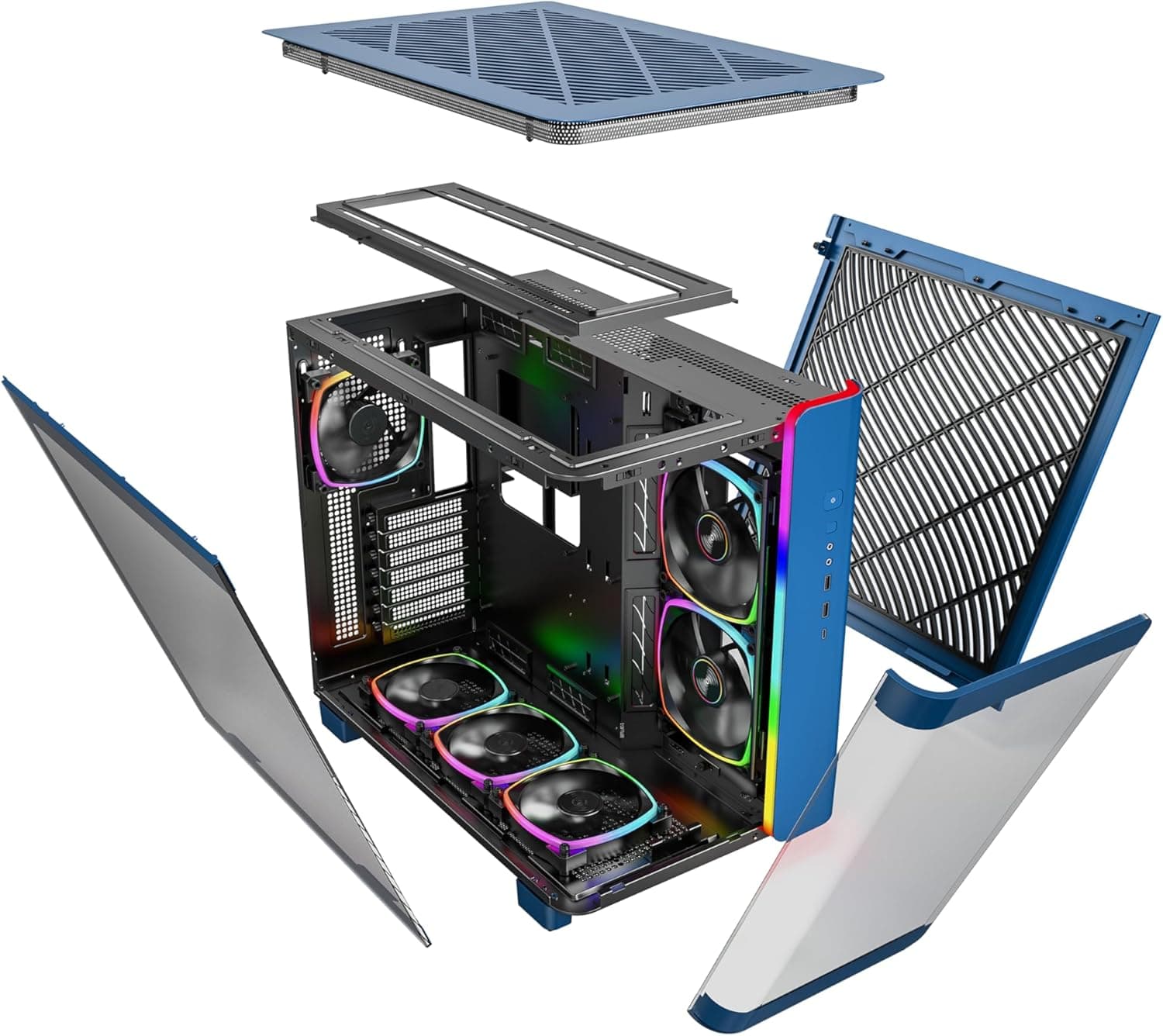 Montech KING 95 PRO ATX Mid Tower Blue / Black with Tempered Glass Side Panel and USB 3.2 Gen 2 Type-C USB 3.2 Gen 1 Type-A image