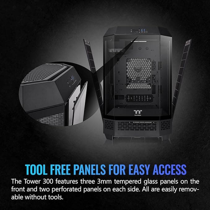 Thermaltake The Tower 300 MicroATX Mini Tower Tempered Glass Side Panel  - Black image