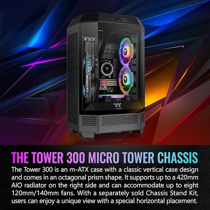 Thermaltake The Tower 300 MicroATX Mini Tower Tempered Glass Side Panel  - Black image