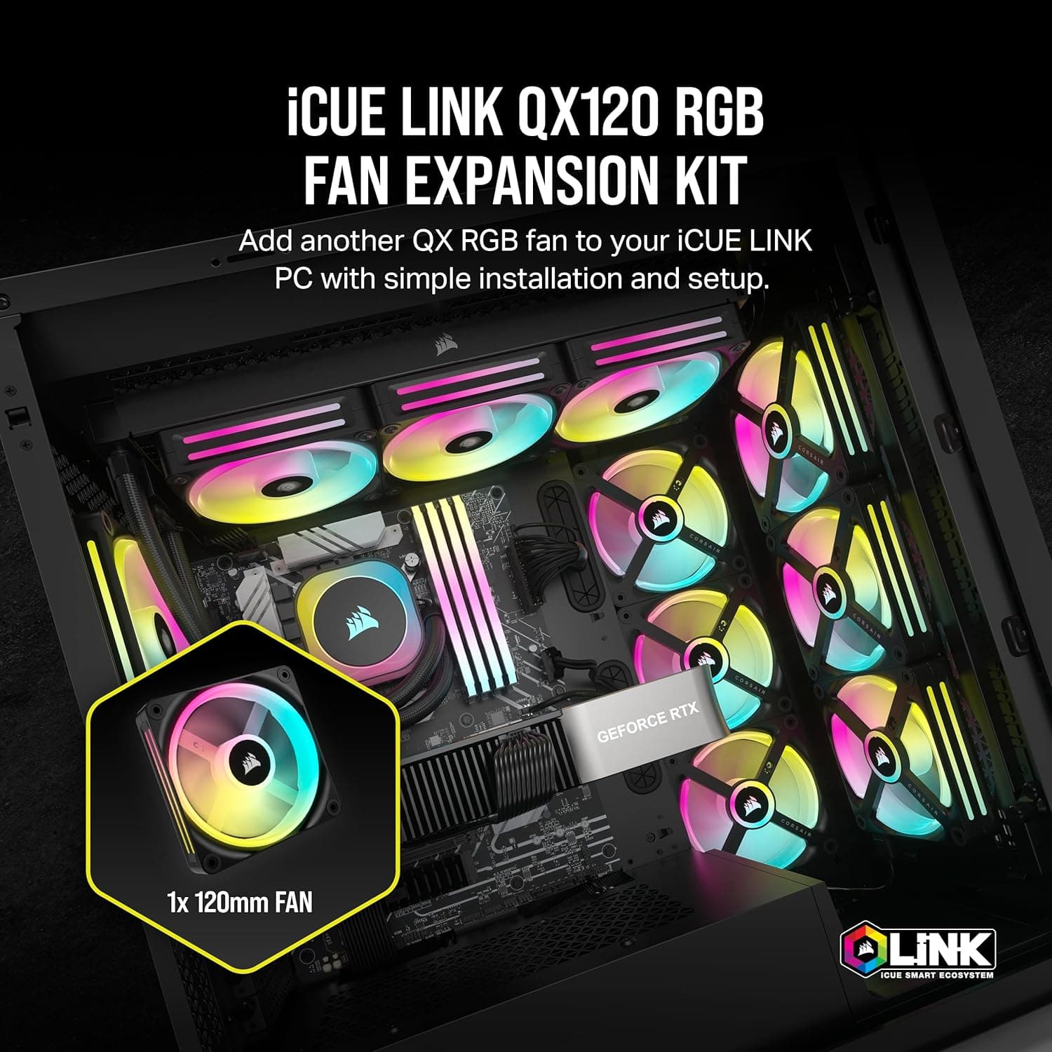 Corsair iCUE LINK QX120 RGB 120mm RGB PWM Black image