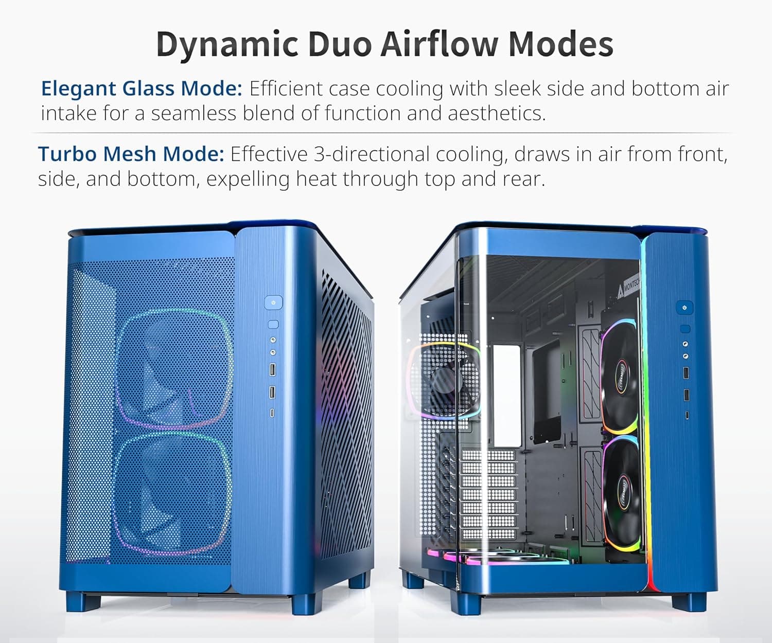 Montech KING 95 PRO ATX Mid Tower Blue / Black with Tempered Glass Side Panel and USB 3.2 Gen 2 Type-C USB 3.2 Gen 1 Type-A image