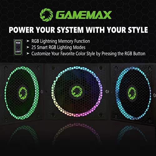 GAMEMAX 750W RGB Power Supply, 80 Plus Gold, Fully Modular, RGB-750 image