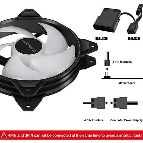 upHere Long Life 120mm 3-Pin High Airflow Quiet Edition Rainbow LED Case Fan for PC Cases, CPU Coolers, and Radiators 3-Pack image