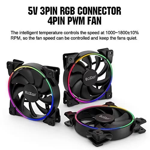 Pccooler 120mm Fan Moonlight Series, PC-3M120 RGB LED Computer Case Fan - PWM PC Cooling Fan - Dual Light Loop Quiet Fan/Multiple Light Modes with Controller for PC Cases, CPU Coolers image