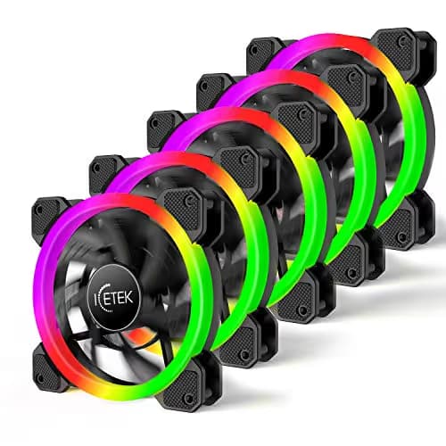RGB Case Fans 120mm 5 Pack, ICETEK 3In1 Kit LED PC Computer Case Fan RGB, 366 Modes with Controller and Remote, Reinforced Quiet Fan Blade Design, Adjustable Colorful Cooling Cooler (5 Pack) main image