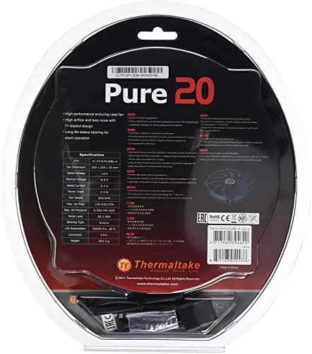 Thermaltake 200mm Pure 20 Series Black 200x30mm Thick Quiet High Airflow Case Fan with Anti-Vibration Mounting System Cooling CL-F015-PL20BL-A image