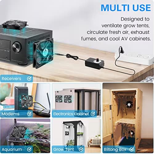 GDSTIME 120mm AC to DC 12V Powered Fan with Speed Controller, for Receiver Amplifier DVR Playstation Xbox Component Cooling image