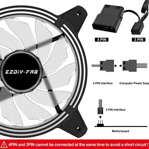 EZDIY-FAB 120mm White LED Fan, Dual-Frame LED Case Fan for PC Cases, High Airflow Quiet,CPU Coolers, and Radiators,3-Pin-3-Pack image