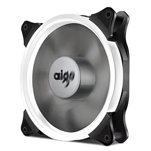 Aigo Halo LED Ring Fan 140mm 14cm Case Fan Silent Sleeve Bearing PC CPU Cooling Neon Quite Clear Case Fan Mod 4 Pin/3 Pin for Computer Cases CPU Coolers and Radiators (140mm, White) main image