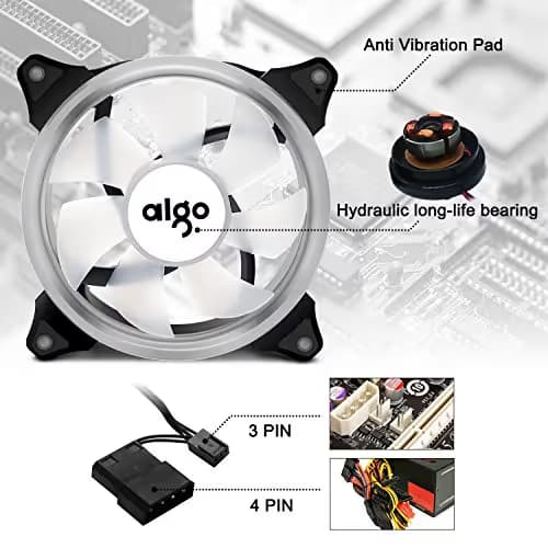 Aigo Halo LED Ring Fan 140mm 14cm Case Fan Silent Sleeve Bearing PC CPU Cooling Neon Quite Clear Case Fan Mod 4 Pin/3 Pin for Computer Cases CPU Coolers and Radiators (140mm, White) image