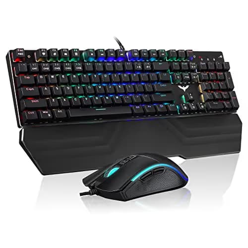 Havit Mechanical Keyboard and Mouse Combo RGB Gaming 104 Keys Blue Switches Wired USB Keyboards with Detachable Wrist Rest, Programmable Gaming Mouse for PC Gamer Computer Desktop (Black) main image