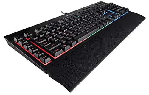 Corsair K55 RGB Gaming Keyboard - Quiet & Satisfying LED Backlit Keys - Media Controls - Wrist Rest Included - Onboard Macro Recording image