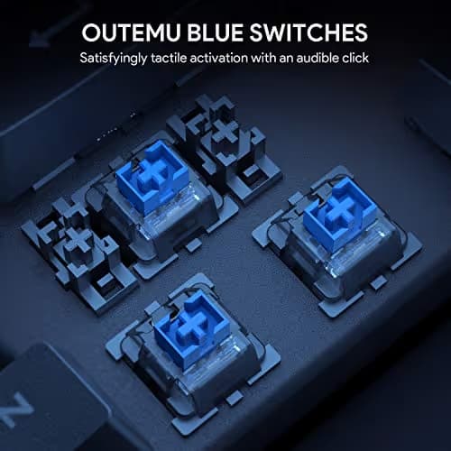 AUKEY Mechanical Keyboard, TKL Gaming Keyboard with Blue Switches, 87-Key 100% Anti-Ghosting with Metal Panel and Water Resistant Design for PC and Laptop, Black image