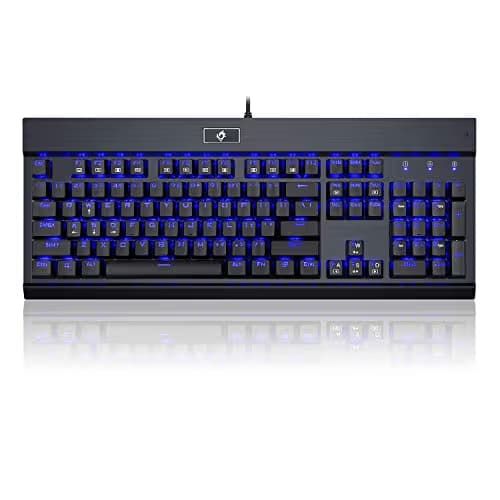 Eagletec KG010 Mechanical Keyboard Blue Switches 104 Lighted Keys Natural Ergonomic Aluminum Design for Windows PC Office and Gaming (Black Keyboard Blue LED Backlit) image