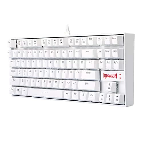 Redragon K552-N Mechanical Gaming Keyboard, 87 Keys, Tenkeyless, Compact Steel Construction with Cherry MX Blue Switches for Windows PC Gamer (No Backlight - White) image