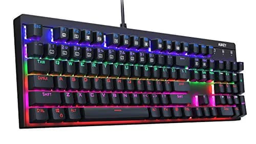 AUKEY Mechanical Keyboard LED Backlit Gaming Keyboard with Blue Switches, 104 Keys 100% Anti-ghosting with Metal Top Panel and Water-Resistant Design for PC and Laptop Gamers, Black image