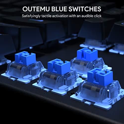 AUKEY Mechanical Keyboard LED Backlit Gaming Keyboard with Blue Switches, 104 Keys 100% Anti-ghosting with Metal Top Panel and Water-Resistant Design for PC and Laptop Gamers, Black image