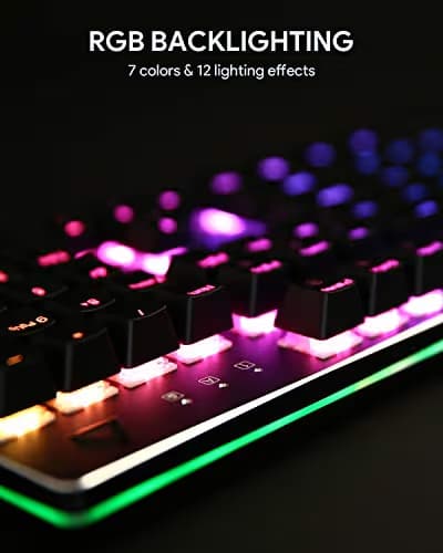 AUKEY Mechanical Gaming Keyboard with Customizable RGB Backlight & Tactile Blue Switches, 104-Key Anti-Ghosting Wired Keyboard with Surround Lighting, Steel Body for PC and Laptop image