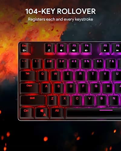 AUKEY Mechanical Gaming Keyboard with Customizable RGB Backlight & Tactile Blue Switches, 104-Key Anti-Ghosting Wired Keyboard with Surround Lighting, Steel Body for PC and Laptop image
