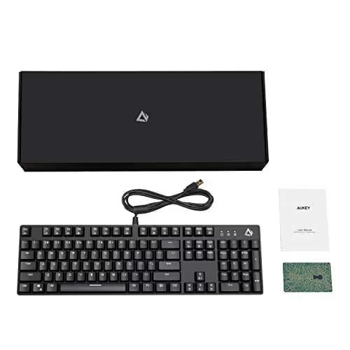 AUKEY Mechanical Gaming Keyboard with Customizable RGB Backlight & Tactile Blue Switches, 104-Key Anti-Ghosting Wired Keyboard with Surround Lighting, Steel Body for PC and Laptop image