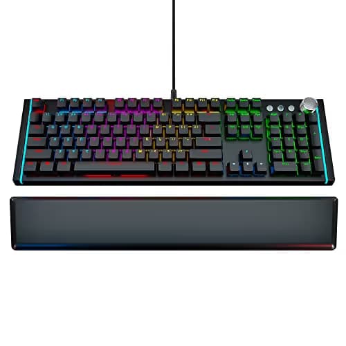 [Upgraded 2020] Gaming Membrane Keyboard with Mechanical Feel Clicks, LED RGB Backlight 104 Keys + 8 Multimedia & Ergonomic Stand - Anti-Ghosting, Palm Rest - for PC/MAC/Computer/Desktop Pro Gamers main image