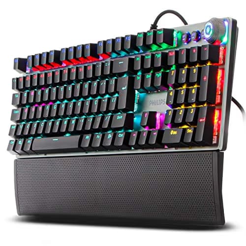 Philips SPK8614 USB Wired Mechanical Gaming Keyboard with Rainbow Backlit | Wrist Rest Pad | for PC Laptop Desktop Computers main image