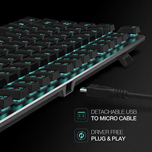 Mechanical Keyboard HAVIT Backlit Wired Gaming Keyboard Extra-Thin & Light, Kailh Latest Low Profile Blue Switches, 87 Keys N-Key Rollover (Black) image