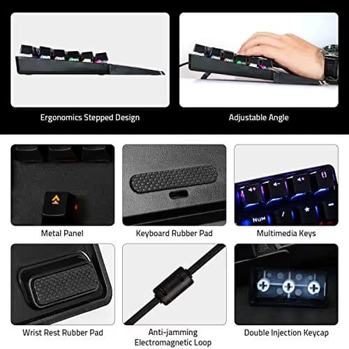 CHONCHOW Blue Switch Mechanical Keyboard LED Backlit Detachable Wrist Rest USB Wired Mechanical Gaming Keyboard Compatible with PC PS4 Mac - Black image