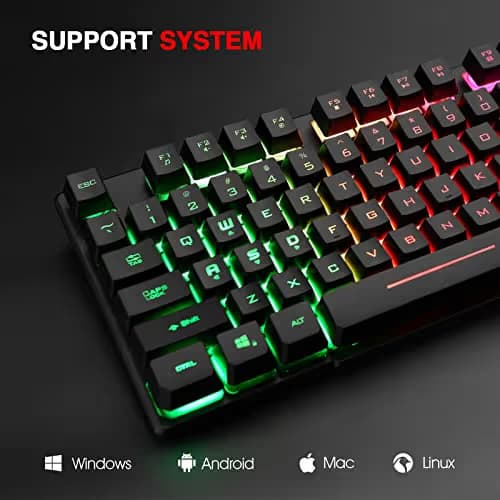 Rii RK100+ Multiple Color Rainbow LED Backlit Large Size usb Wired Mechanical Feeling Multimedia Gaming Keyboard For Working or Gaming,Office Device image